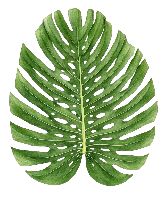 Monstera, botanical plate of a leaf